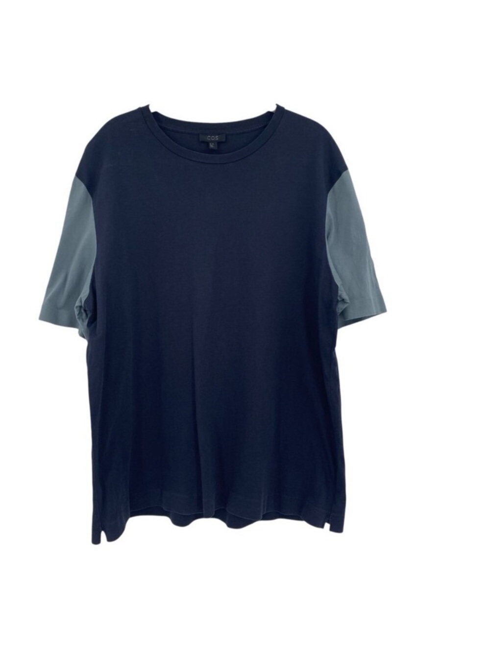 COS Shirt Mens XL Regular Crewneck Navy Blue Gray Colorblock Basic Cotton Tee